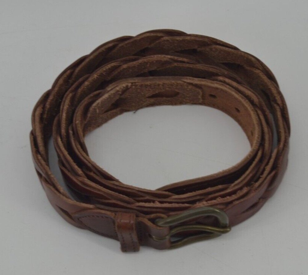 Brown Leather Belt Size 40 Braided Brass Gold Tone Buckle